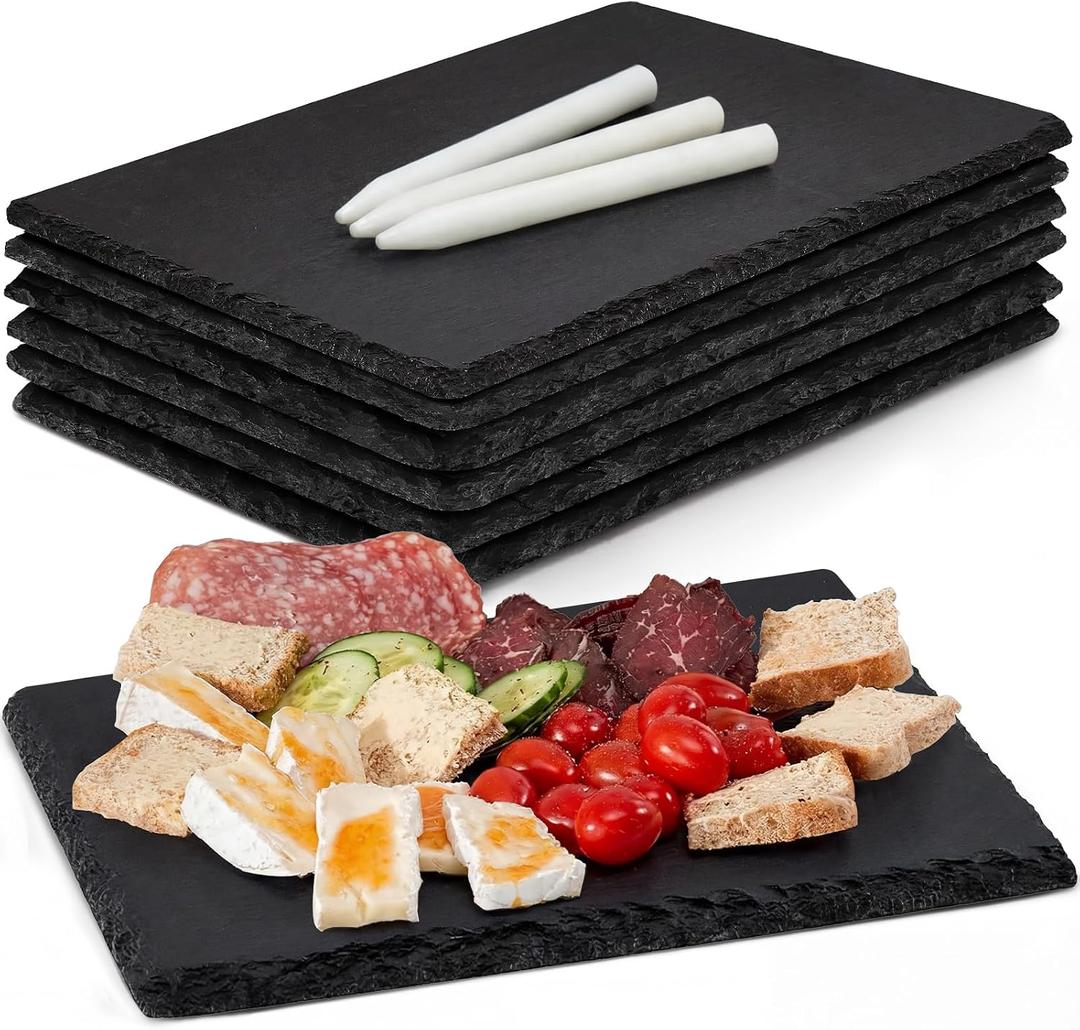 Slate Cheese Boards, 6 Pack 8.8 x 6 Mini Slate Charcuterie Boards Stone Cutting Plates Serving Tray Black Platter for Sushi, Party, Wedding, Housewarming Gifts, Christmas