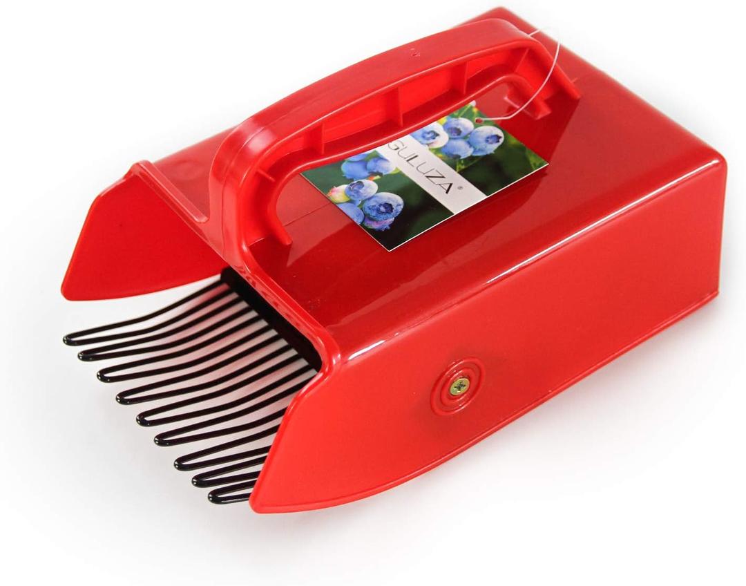 GUGULUZA Berry Picker with Metallic Comb, Plastic Blueberry Picker Scoop with Ergonomic Handle, Huckleberry Picking Rakes for Easier Berry Harvester, 9" x 5.5" (Red)