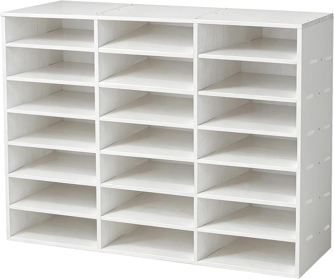 Literature Organizer,21 Compartments,Classroom Offices SchoolMailbox with Adjustable Shelves,Paper and Mail Organizer 27.8"x21"x9.3"(White)