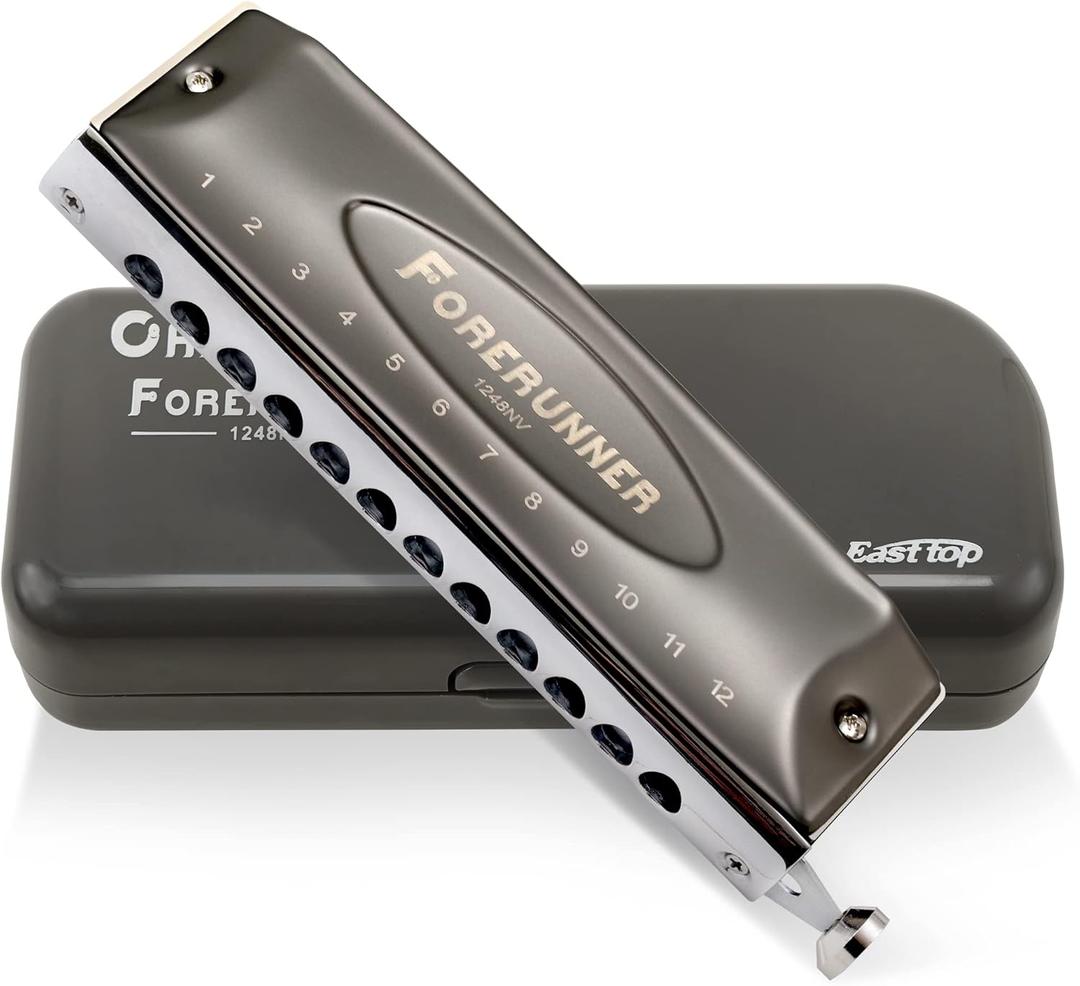 East top Harmonica, Forerunner Chromatic Harmonica C Key 12-Hole 48 Tones Mouth Organ Key of C for Adults, Beginners and Students (gray)