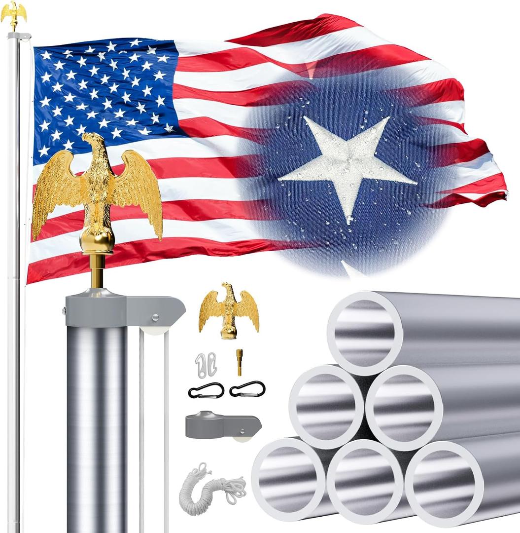 Heavy Duty Flag Pole 25 FT Flag Poles for Outside House,12 Gauge Extra Thick Aluminum Flagpole for 3x5 Flags Outdoor, American Flags for Outside with Pole Kit for Residential or Commercial