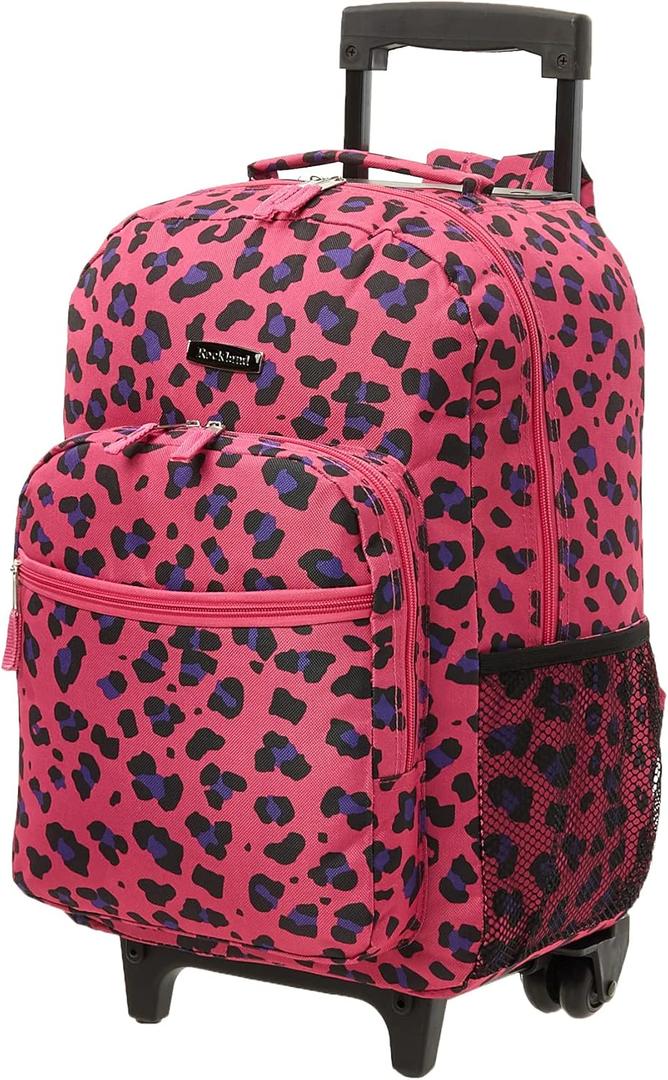 Rockland Double Handle 17" Rolling Backpack, Magenta Leopard (One Size)