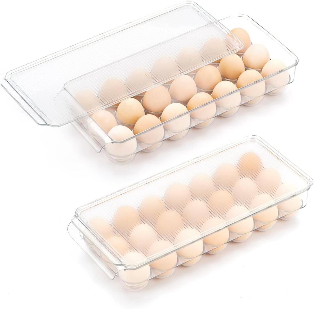 cutesun Egg Holder for Fridge, egg container for refrigerator, 2 Pack Egg Tray for Refrigerator with Lid, Plastic Container for Organizer Bins Holds 42 Eggs (2Packs, 42)