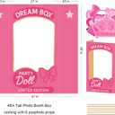Pink Dream Box Photo Booth for Kids Girls – Sturdy Cardboard Princess Doll Display Stand with 5 Dress Up Accessories – No Assembly, Ready to Use Birthday Party Decoration