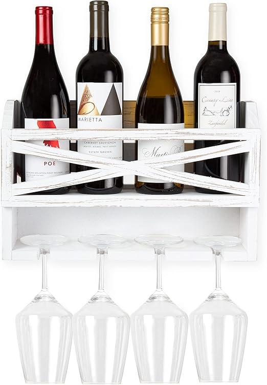 Wood Wine & Glass Rack 18.9 x 9.84 x 4.33 In White