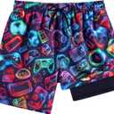 Lovekider 5-16 Years Boys Swim Trunks with Compression Liner Waterproof Quick Dry Swimwear Bathing Suits (10-13 Years, Green)