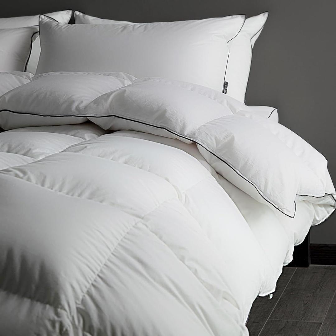 Super Luxury Lightweight Down Fiber Comforter King Size - High Fill Power Thin Duvet All Seasons Cooling Bed Insert - Ultra-Soft Hotel-Style Comforter - Ivory White - King 106x90