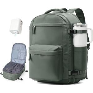 Vacuum Travel Backpack with Pump for Women, Personal Item Carry on Backpacks Flight Approved 18x14x8 inches for Men,Laptop Waterproof Work Compression Bags Casual Daypack, Green(Large)