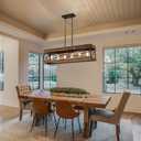 Rustic Farmhouse Wood Kitchen Island Lighting, 6 Lights Rectangular Pendant Light Fixture, Adjustable Chain Oak Wood and Metal Linear Chandelier for Dining Room Kitchen Island Farmhouse, Black, Large 6 Lights