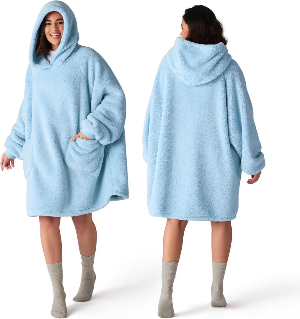 Bedsure Blanket Hoodie, Wearable Blanket Hoodie as Mothers Day Gifts for Mom, Birthday Gifts for Women Men, Warm Cozy Hoodie Blanket Sweatshirt for Adult Women Men, Sky Blue, Standard