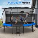 SereneLife 8FT 10FT 12FT 14FT Outdoor Trampoline for Kids - Recreational Backyard Trampoline with Curved Safety Poles, Net Enclosure, Ladder & Basketball Hoop - ASTM Approval for Kids Adults