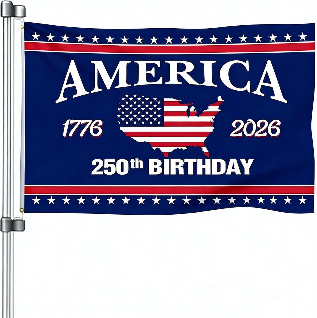250 Anniversary USA Flag 3x5 250 Year America Anniversary Flag for Outside 1776-2026 4th of July Patriotic Decorations Yard Signs Banner for Room Wall Outdoor House with Brass Grommets Map Design.