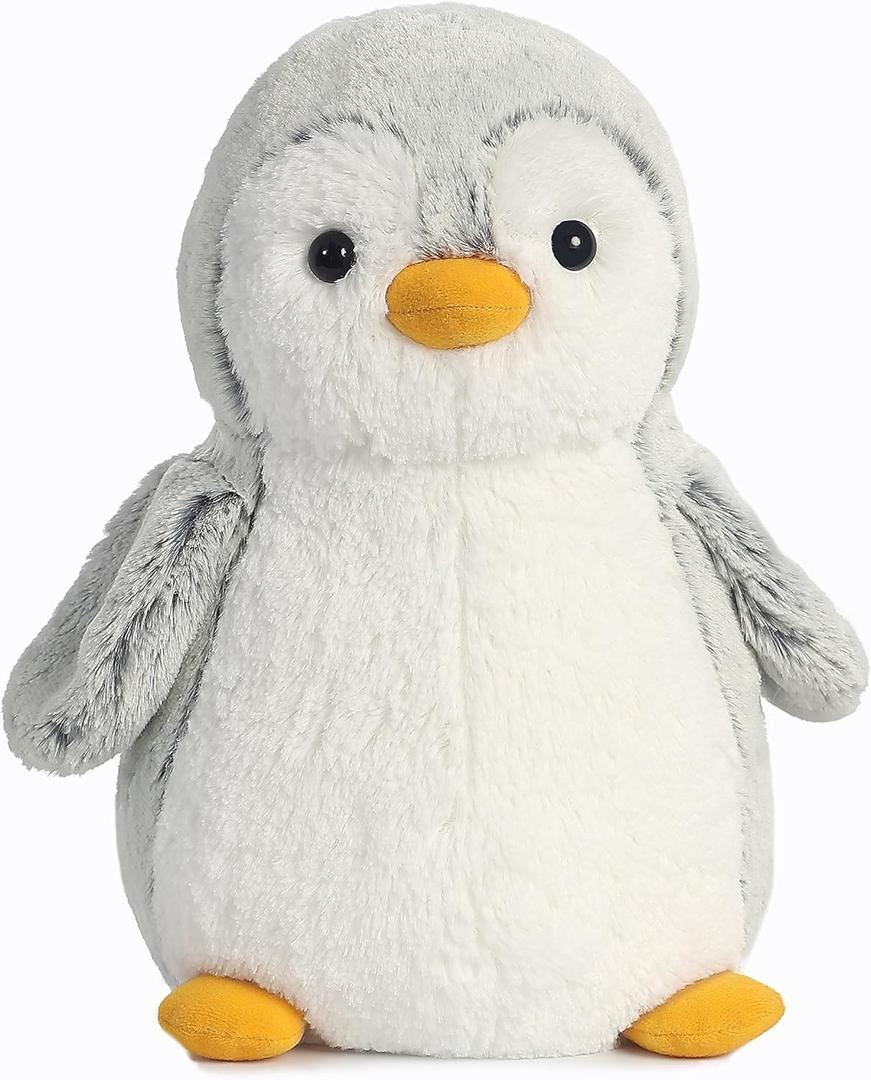 Aurora Playful Pompom Penguin Stuffed Animal - Vibrant Companions - Endless Fun - Gray 11.5 Inches
