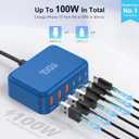 [2026 Updated] USB C Fast Charger, 100W GaN 6 Port Type C Charging Station Hub Block Cube, USB C Wall Charger Power Strip Adapter Plug for iPad iPhone 17 16 15 14 Pro Max Pixel Note Galaxy, 5ft Cord