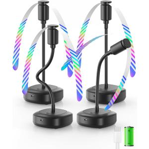 4 Pack Food Table Fan, 2000mAh USB Powered Rechargeable Food Fan, Portable Fan with Flexible Goose-Neck and Soft Blades for BBQ, Patio, Party (Black)