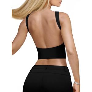 REORIA Women's Sexy Open Back High Neck Sleeveless Tank Top Y2k Trendy Backless Crop Tops (Medium, Black)
