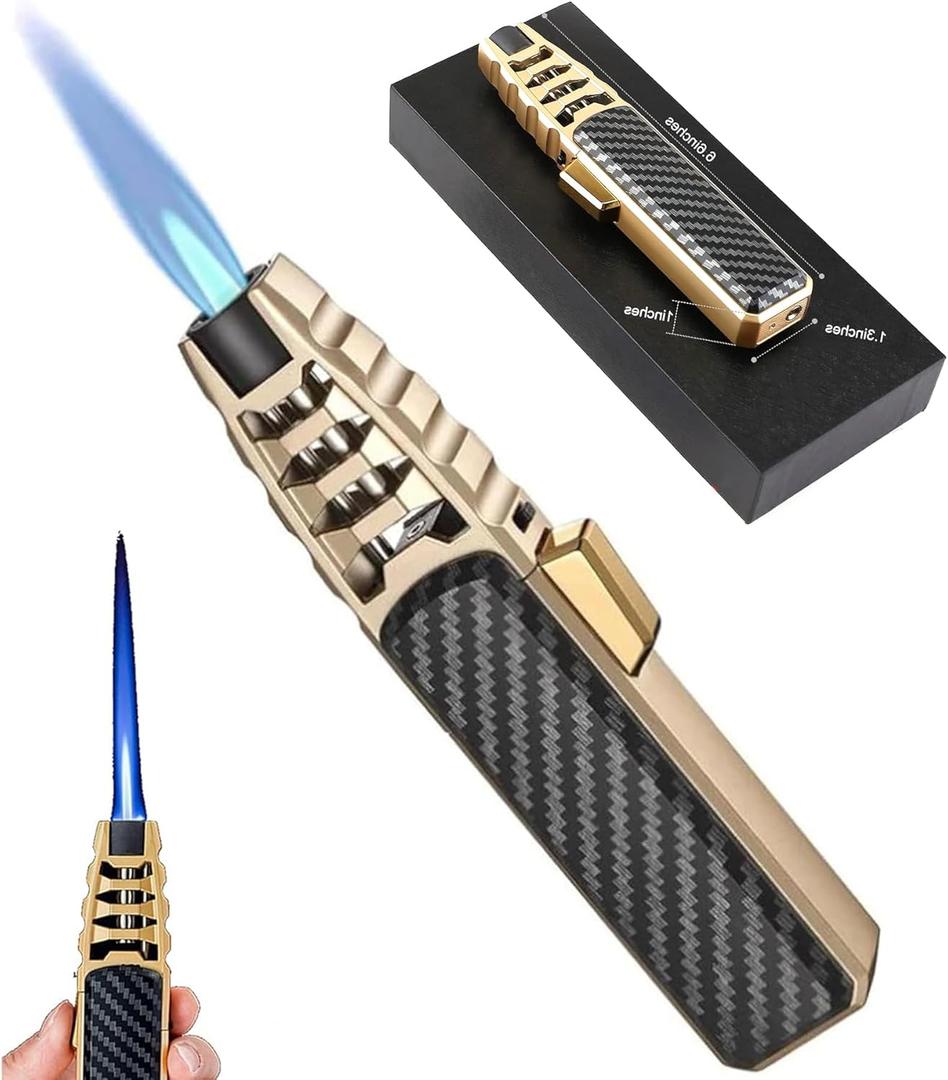Butane Torch Lighter, Torch Lighters Butane Refillable - Windproof Lighters, Adjustable Big Jet Flame Bright Fire Lighter for Baking (Gold)