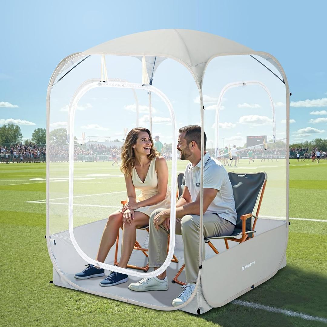 Sports Pods, Instant Pop Up Bubble Tent Fits 1-2 Persons, No Condensation, Spacious Interior, Ultra Visibility for Outside Sports Events, Fishing (Beige)