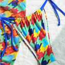 Women's 3 Piece Allover Print Swimsuit Halter String Bikini Sets with Mesh Cover Up Skirt (L)