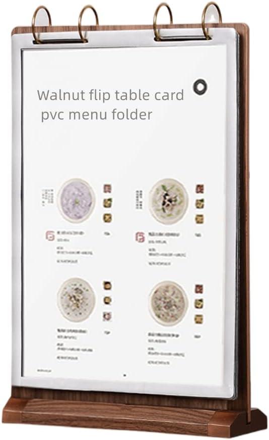 A4 Walnut Wood Sign Holder Vertical Table Card Flip Display 6 Pages(12 Sides),Double Sided Flyer Frame with Base,Table Card for Picture Card Store Office Menu Retail Show Fair (8.5x11")