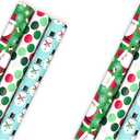 Hallmark Christmas Wrapping Paper with Cutlines on Reverse (3 Rolls: 90 Sq. Ft. Total) Santa Claus, Polka Dots, Snowmen (Pack of 2) (Red, Blue, Mint Green)