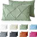 VACVELT Pintuck Pillow Cases Queen Size Set of 2, Light Green Pillow Shams Decorative Pillowcases with Envelope Closure, Pinch Pleated Microfiber Pillowcases, Wrinkle and Stain Resistant