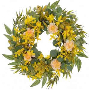 Yellow Wreaths for Front Door Decor, 22" Artificial Eucalyptus Leaves Wildflower Wreath Decorations for Spring Summer Home Door Window Outside Wall Indoor Outdoor Porch and Housewarming Party