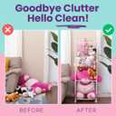 Stuffed Animal Storage Cage with Wheels & Front Basket Large Metal Tube Organizer for Plush Toys, Playroom or Nursery Space-Saving, Durable & Stylish Includes Wall-Mount Option