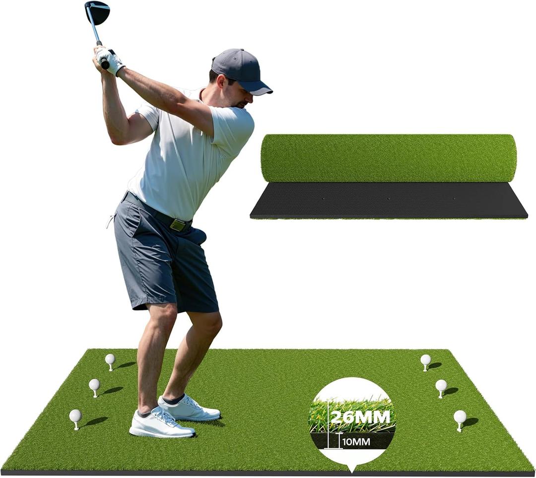 Golf Mat - 5x4ft & 6x4ft 26mm-31mm Golf Hitting Mat for Simulators, Backyard, Garage, Indoor & Outdoor Use, Features Dual-Turf Mats with Ball Tray for Chipping and Swing Training, 5 x 4 ft - 1.00"