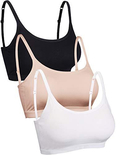 Mini Camisole Bra Wireless Padded Bra with Adjustable Straps for Women Girls (Black, White, Nude, Medium)