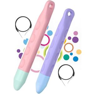 Kid-Friendly Tablet Stylus with Tether, Purple and Pink Kids Pen for iPad, AMZ Fire Kids and Kids Pro, All AMZ Fire Tablets, Samsung/Lenovo/Sufface Tablets, All Touch Screen Devices (Purple + Pink)