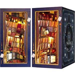 DIY Book Nook Kit, Alice in Wonderland, Dollhouse Miniature, Booknook Bookshelf Insert Alley 3D Wooden Puzzle, Bookends Model Building Kit, Gift for Teens and Adults, Falling Library