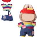 17cm Doll Clothes(NO Doll), Cute Dolls Outfit Accessories with Hat + Top + Suspenders Pants, Small Kawaii Clothes Set for Dolls(Style 12)