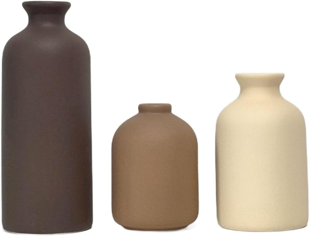 Small Ceramic Vase Set of 3, Boho Home Decor Vases for Dried Flowers,Farmhouse,Shelf,Bathroom,Centerpiece for Entryway Table Decoration Gifts