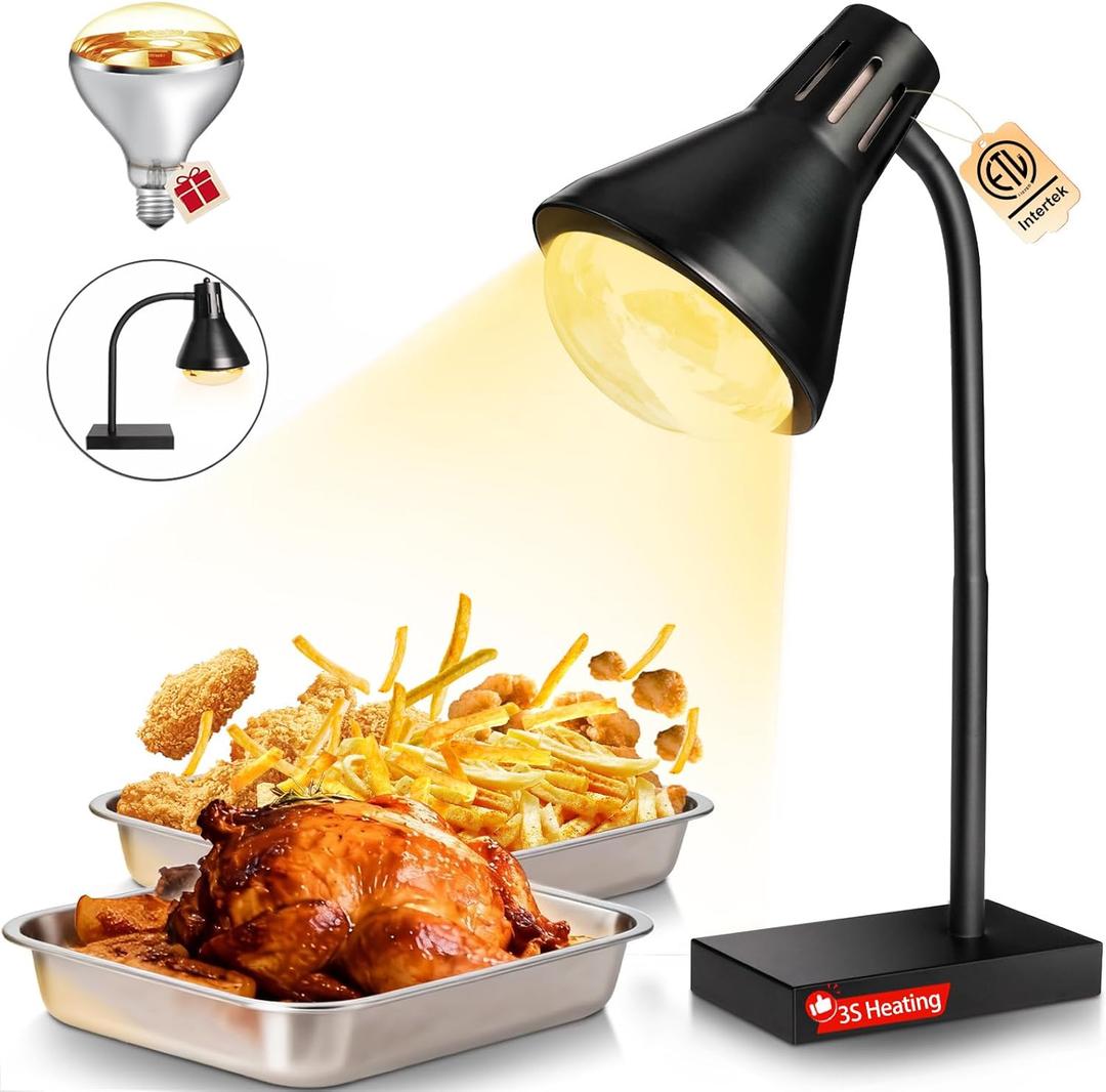 Food Heat Lamp [3S Fast & Uniform Heating] [Compact Design] Commercial Food Warmer Light, 250W Heat Lamp for Food, Warming Lamp for Parties, Buffet, Restaurant, Kitchen, Home Use (Black)
