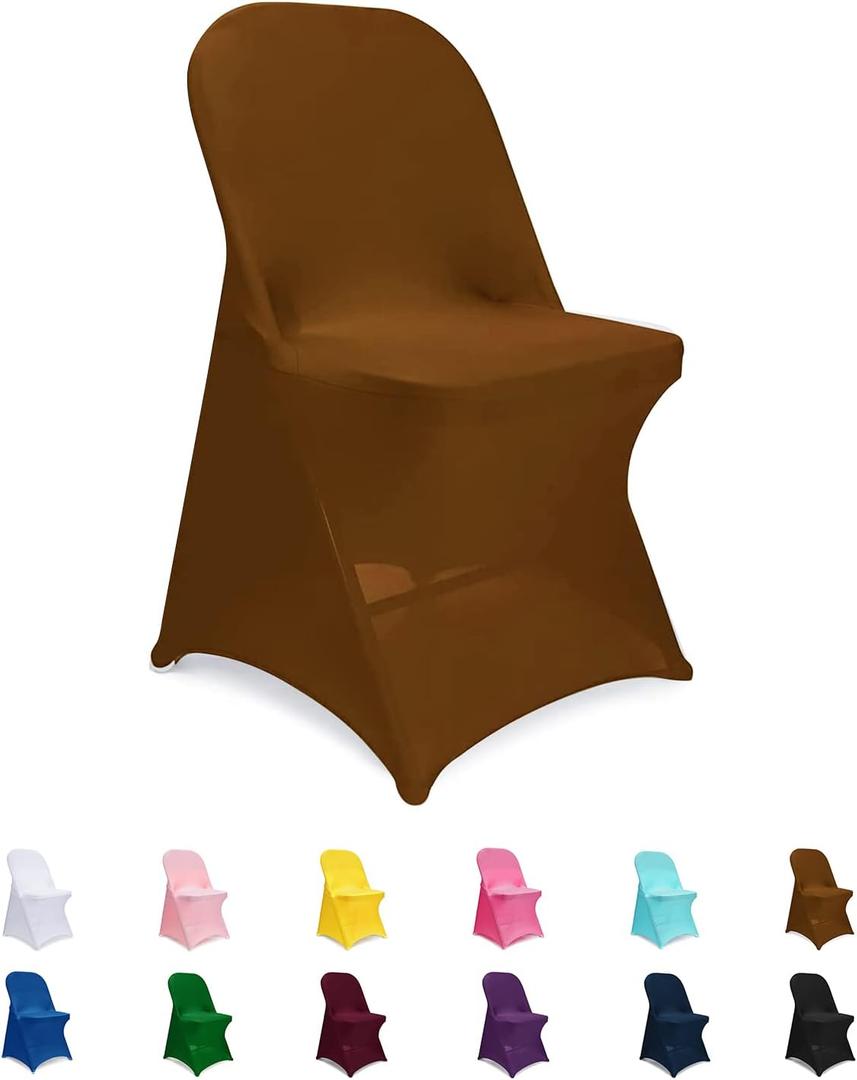 Jieqier Folding Chair Covers Brown, Spandex Chair Slipcovers 6 PCS, Universal Fitted Chair Slipcovers for Wedding, Party, Banquet, Holidays, Celebration