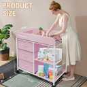 Baby Changing Table, Portable Changing Table, Diaper Changing Station with Waterproof Pad, Changing Table Dresser with 3 Storage Baskets, Mobile Nursery Organizer for Newborn Essentials, Pink