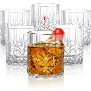 6 Pack Plastic Water Tumblers, 14 OZ Unbreakable Acrylic Whiskey Drinking Glasses, BPA-Free Clear Wine Cup, Shatterproof Drinkware Barware for Juice, Cocktail