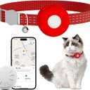 Cat Tracker,Pet Tracker for Cats Compatible with Apple Find My App(Only iOS),Waterproof Tracker Cat Collar with Safety Elastic Buckle,No Monthly Fee,Works with Any Collar (Red)