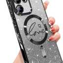 ZONRW for Samsung Galaxy S23 Ultra Case Magnetic,for Women Girl Soft Cute Luxury Love Heart Plating Bling Gradient Glitter Phone Case Compatible with MagSafe Clear Shockproof Back Cover 6.8-Black