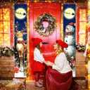 Retro Christmas Decorations Merry Christmas Door Banner Blue Snowman Reindeer Moon Yard Front Porch Sign Hanging Xmas Decor for Home Indoor Outdoor Garage Wall Front Door Party Supplies