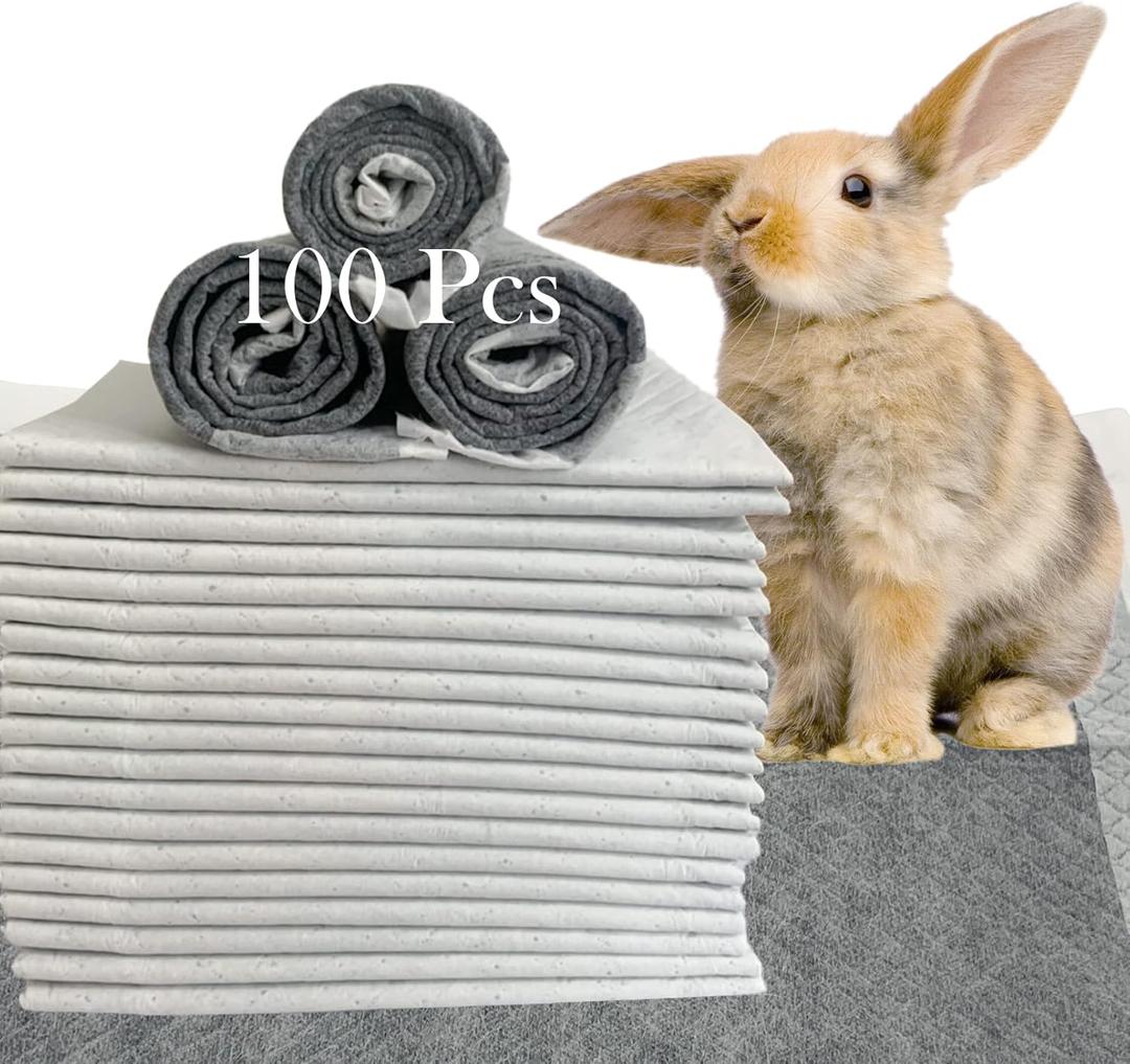 100 Pcs Rabbit Pee Pads,Puppy Potty Training Pad Small Animals Super Absorbent Disposable Cage Liners Bamboo Charcoal Quick-Dry Mats for Rabbits Hedgehogs Chinchillas Cats Dogs(13x18In) (100PCS [13x18x0.2inches])