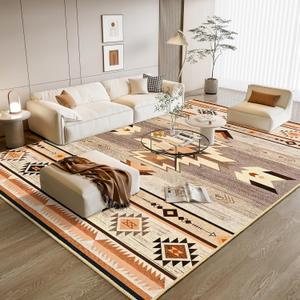 B BENRON Western Rugs for Living Room 8x10, Non Slip Extra Large Rug for Bedroom Dining Table Kitchen, Soft Throw Rugs with Rubber Backing Washable, Warm Beige