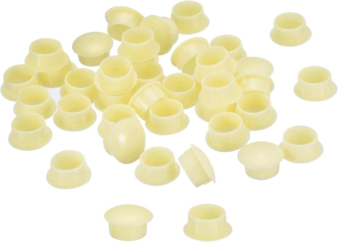 uxcell 150Pcs Screw Hole Plugs, 14mm(9/16") Dia Plastic Round Button Plugs Snap in Locking Hole Covers Flush Type Caps for Furniture Cabinet, Cream Color