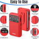 PRUNUS J-211 Portable Radio AM FM with USB Charging and AA Battery Operated, Transistor Radio, Strong Reception& Clear Speaker, Headphone Jack, Back Clip, Lanyard, Small radios Portable AM FM