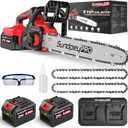 16" Cordless Electric Chainsaw - 42V Brushless Dual Battery Powered Power Chain Saw With 2 x 5.0Ah Battery & Charger & Tool-Free Tensioner & Instant-Stop Chain Brake for Tree & Wood Cutting