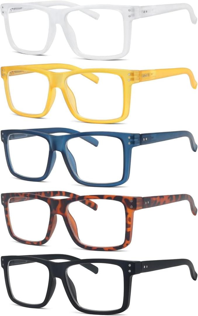 Eyekepper 5 Pack Oversize Reading Glasses Square Large Frame Readers for Men and Women +1.25
