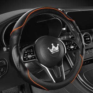HighnessHwoo 3D Car Steering Wheel Cover Comfort Grip Massage Sporty Anti-Slip Carbon Fiber Faux Leather for F150, Trucks, Jeep, Van, Car Handle Covers for All Seasons, 15.2-16in, Orange