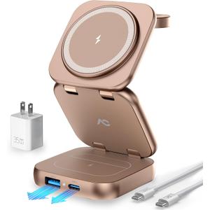 5-in-1 Wireless Charger for MagSafe, AC ISLAND Portable Travel Charging Station, 35W Max Qi2 Fast Foldable Magnetic Stand, Evolved for iPhone 17-12 Series, Apple Watch, AirPods (with 35W Adapter)