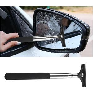 Car Side Mirror Squeegee, Retractable Vehicle Rear View Mirror Wiper with Anti-Slip Handle, Portable Auto Rearview Squeegee Cleaner, Universal Fit (Black/Car Logo)